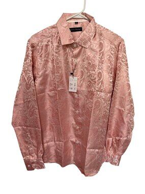 Barry Wang Shirt Mens Pink Paisley Silk Blend Button Down Dress Shirt S